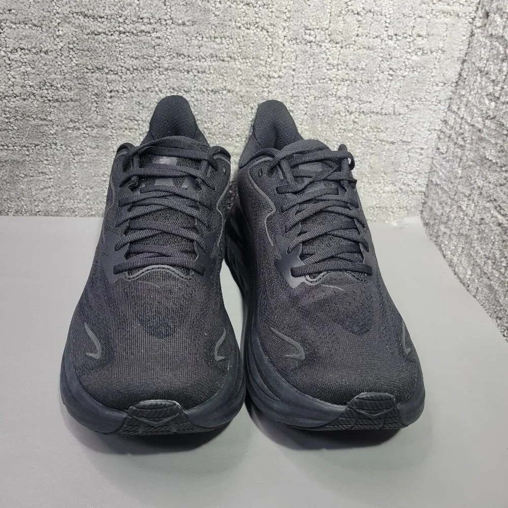 Hoka One One Clifton 10 Womens Size US 12B Triple Black Lace-Up Sneaker Shoes